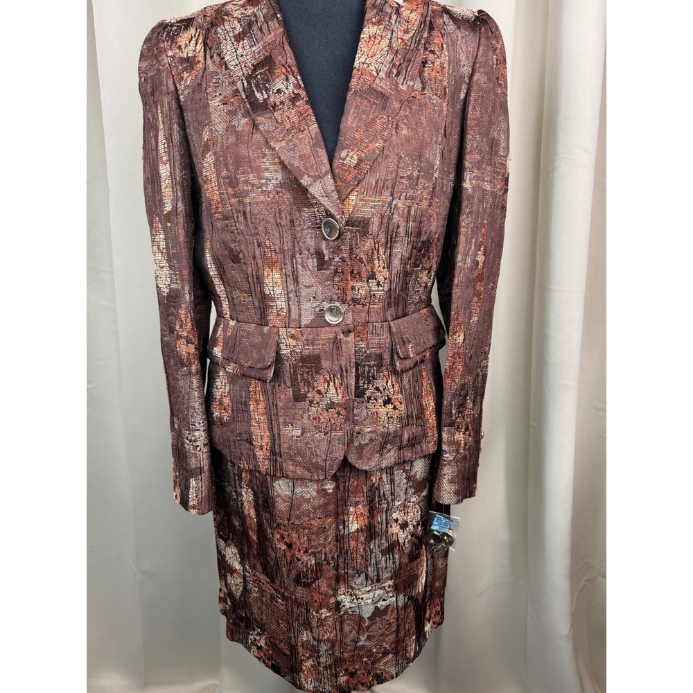 NWOT Antonio Melani Textured Brocade Skirt Suit Jacket 6 Skirt 4 Brown Copper